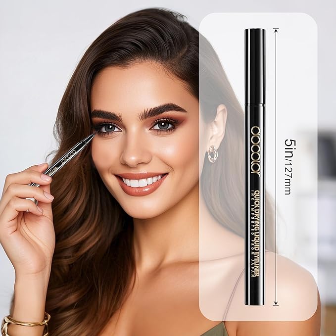 docolor Eyeliner, 2PCS Brown Liquid Eyeliner Waterproof Eye Liner Pen Super Slim Precise All Day Brown Eye Pencils Professional Makeup Liquid Eye Liner Pencil for Women