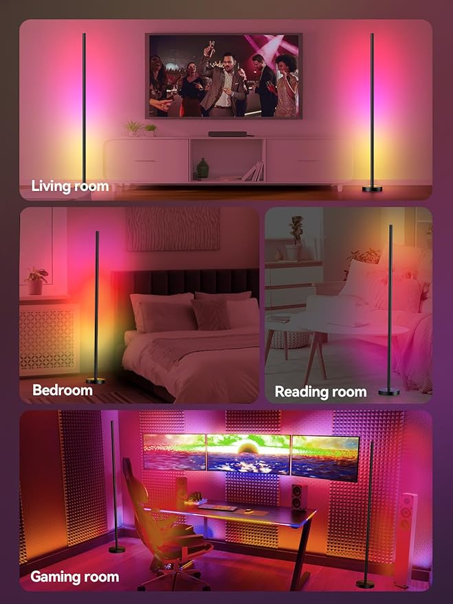 Smart RGBICW LED Corner Floor Lamp 2 Pack - 16 Million DIY Colors, 68+ Scenes, Music Sync, App & Remote Control, Color-Changing Ambient Lighting for Living Rooms, Bedrooms, and Gaming Rooms