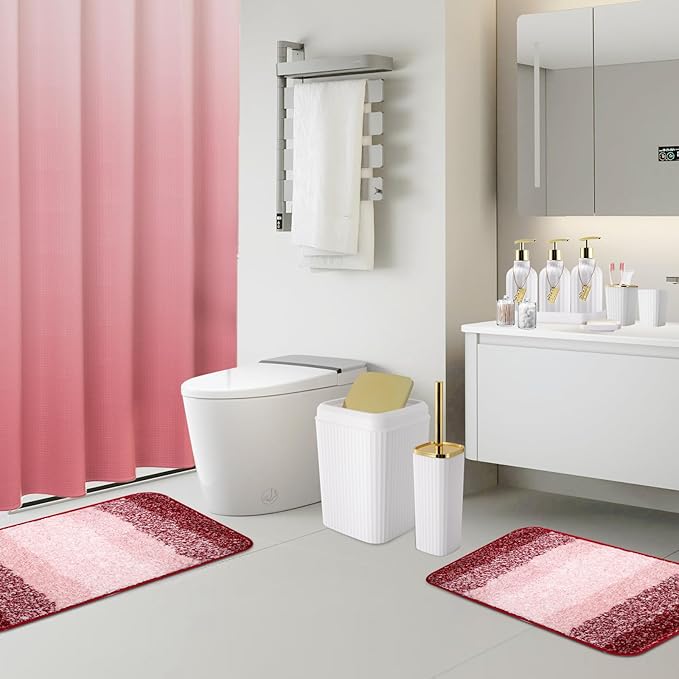 32PCS Bathroom Set Bathroom Sets with Shower Curtain and Rugs Gold Bathroom Accessories,Shower Curtain Set,Bathroom Rug Set with Bathroom Trash Can