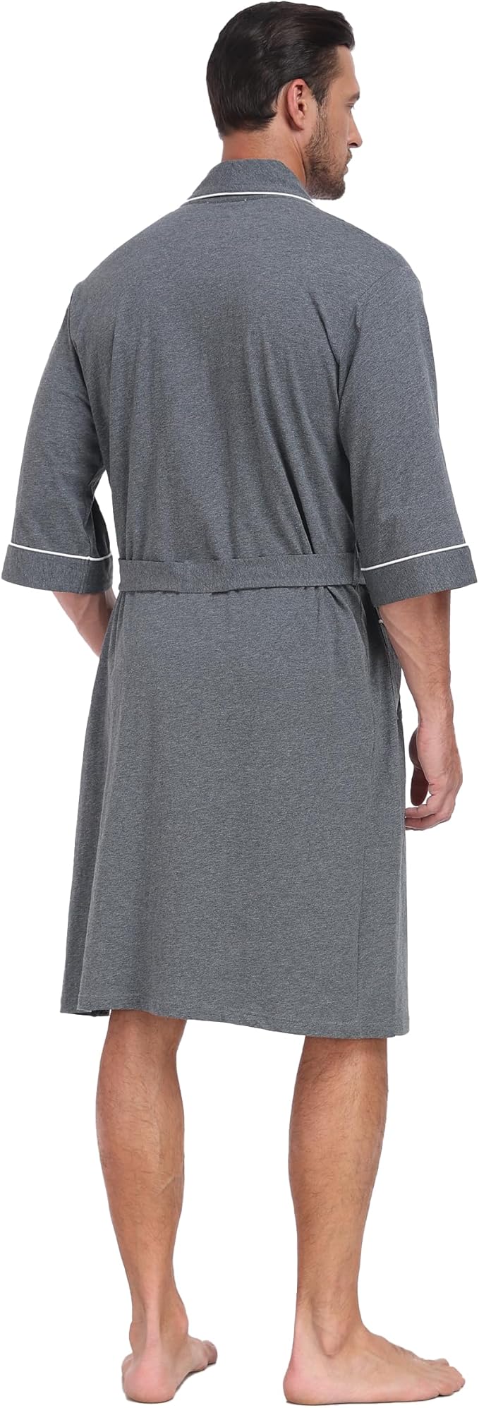 CF Men's Robe Cotton Bathrobe Soft Short Sleeve Bath Robes Shower Robe for Spa Soft Kimono Lightweight Sleepwear with Pockets