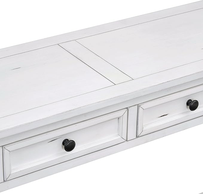 White Console Table,Solid Wood Sofa Table with 4 Drawers Hallway Table for Storage Entry Foyer Behind Couch Table,Fully Assembled (63" White)