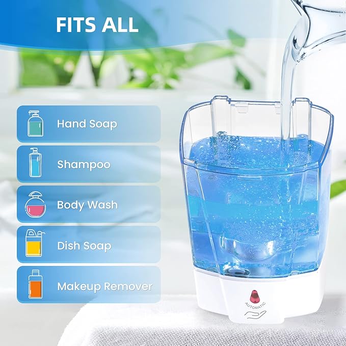 SVAVO Automatic Soap Dispenser Touchless, 21oz/600ml Soap Dispenser Wall Mount, Liquid Soap Dispensers for Hand Soap Refill, Bathroom, Kitchen, Household, Commercial Place, ABS Plastic White