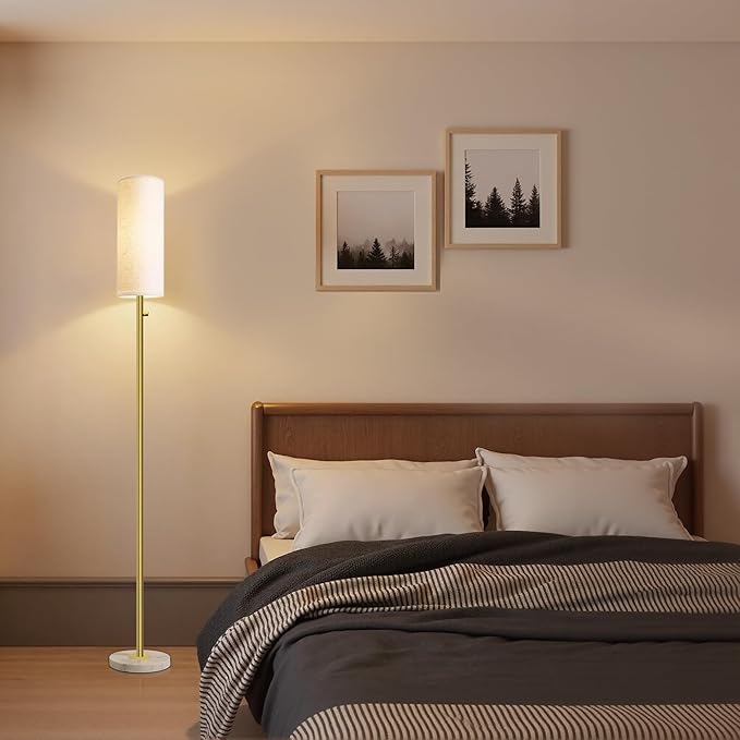 Dimmable Gold Floor Lamp for Living Room,Modern Standing Lamp with Marble Base,LED Bulb Included,Floor Lamps for Bedroom, Living Room,Office,Reading and Nursery(Gold Floor Lamp)