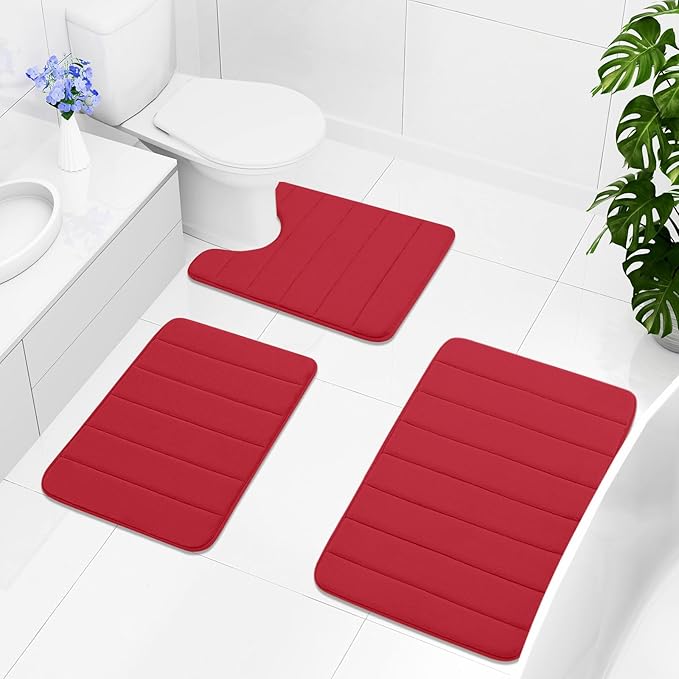 Buganda Memory Foam Bath Mat, 47" x 20", Ultra Soft and Non-Slip Bathroom Rugs, Water Absorbent and Machine Washable Bath Rug Runner for Bathroom, Shower, and Tub, Red
