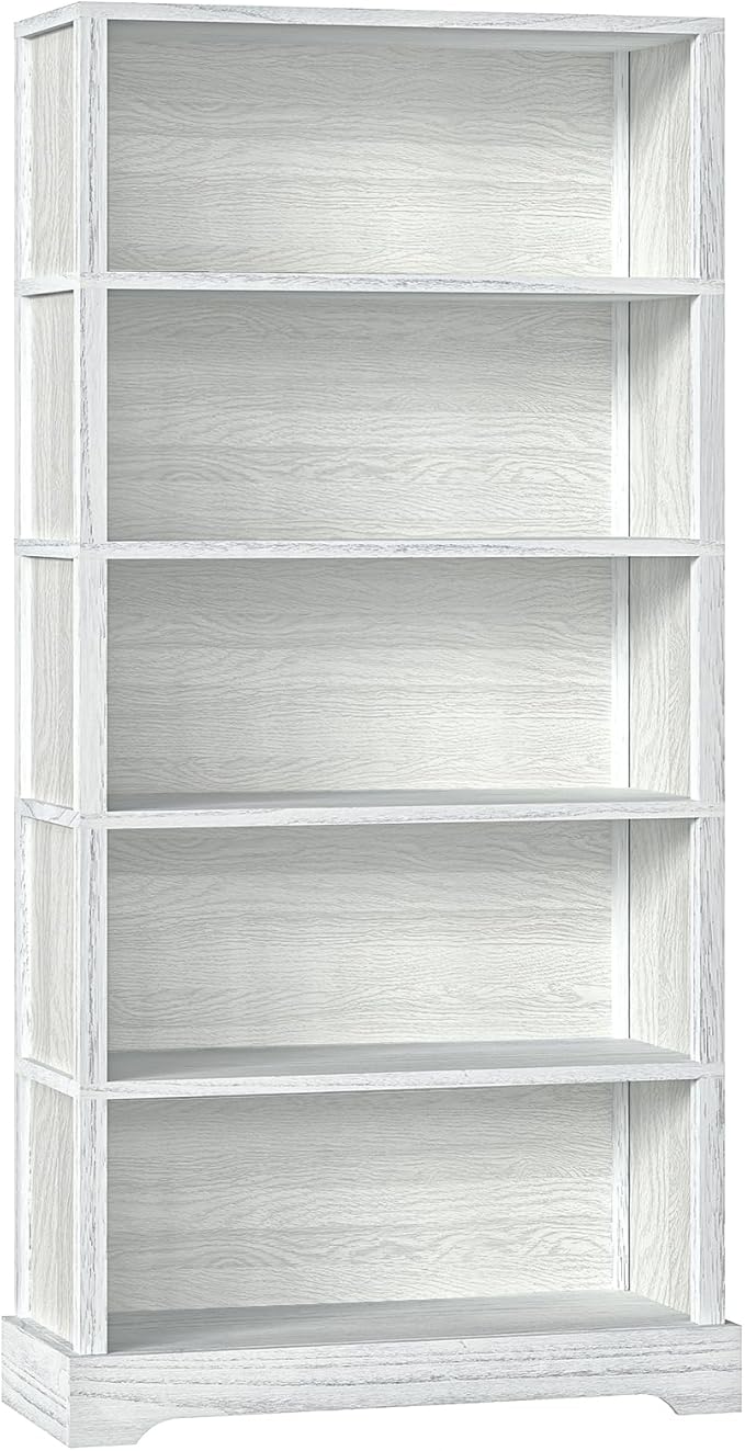 TVU 5-Shelf Wood Bookcase, 65 Inch Tall Bookshelf with Storage, Floor Standing Display Book Shelf,for Living Room Bedroom Study Office,Antique White