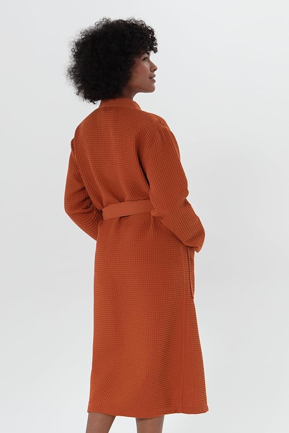 Women’s Luxury Waffle Shawl Collar, Hooded Robe w Piping – Lightweight, Long, Ultra Soft Spa Sleepwear Bathrobe