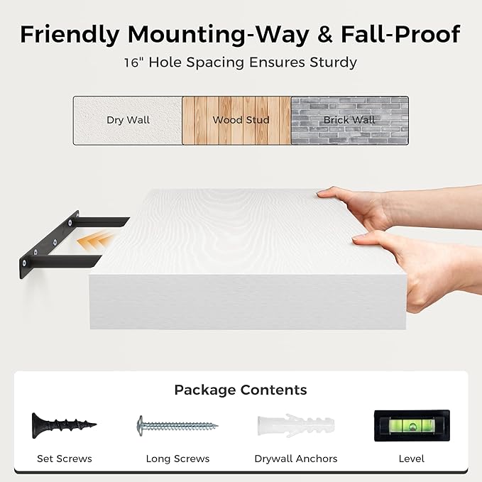 White Floating Shelves 36 Inch Long, 12 Inch Deep Floating Shelves for Wall, 36 x 12 Shelves for Wall Storage & Display, 2" Thick Floating Shelf for Bathroom, Living Room, Bedroom, Set of 1