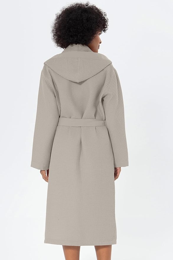 Women’s Luxury Waffle Shawl Collar, Hooded Robe w Piping – Lightweight, Long, Ultra Soft Spa Sleepwear Bathrobe