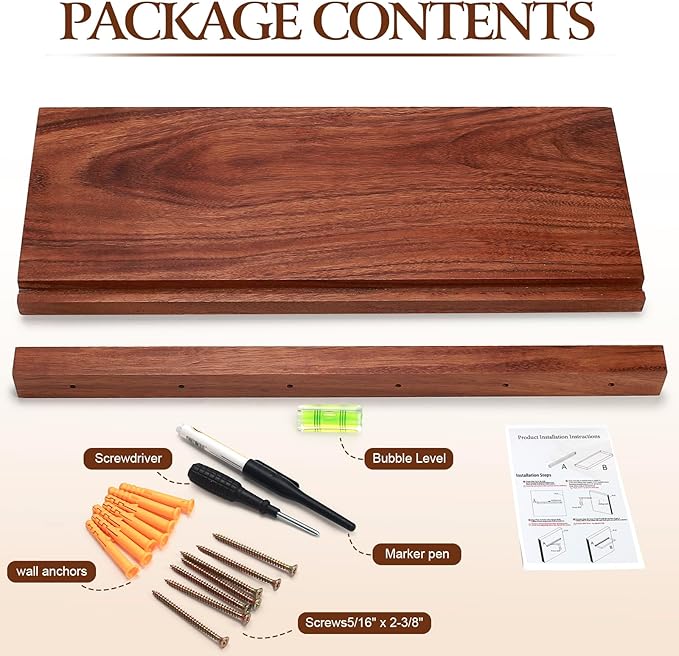 Solid Walnut Floating Shelves for Wall, 24"*10"*1.6"Real Thick Wood Mounted Wall Display Shelf with Joinery for Home Decor, Bathroom,Kitchen( Natural Walnut Brown)