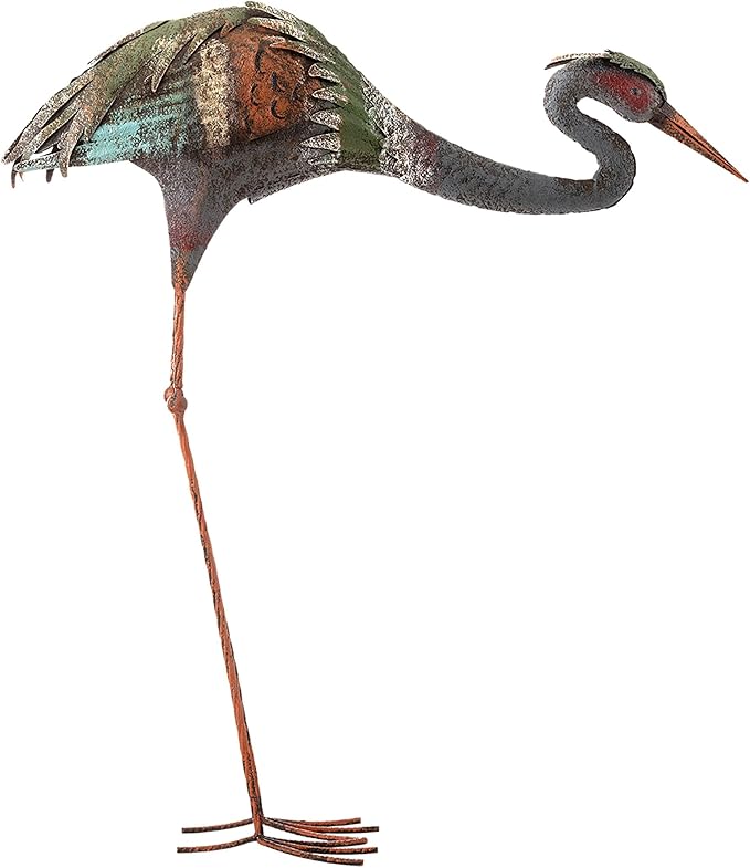 Alpine Corporation 30" Tall Outdoor Rustic Metal Bowing Crane Statue Yard Art Decoration