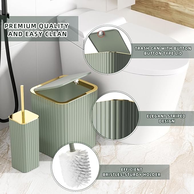 Bathroom Accessories Set - 25PC Sage Green Bathroom Set, Bathroom Set with Shower Curtain and Rugs, Sage Green Shower Curtain Set, Bathroom Accessory Set, Trash Can & Soap Dispenser