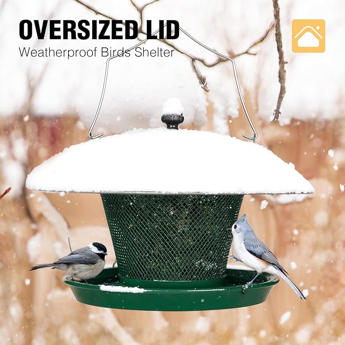 Veehoo Bird Feeders for Outdoors Hanging-Cardinal Bird Feeder with Weatherproof Dome, Wild Meta Finch Feeder for Outside 2.5 lbs Sunflower Seed Capacity, Green