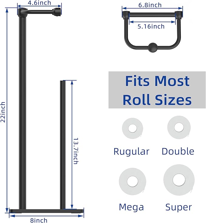 RUACQ Toilet Paper Holder Stand, Bathroom Toilet Paper roll Holder Free Standing with Storage for 4 Rolls, Post Pivoting Design, Stable Weighted Base, SUS304 Stainless Steel (Matte Black)