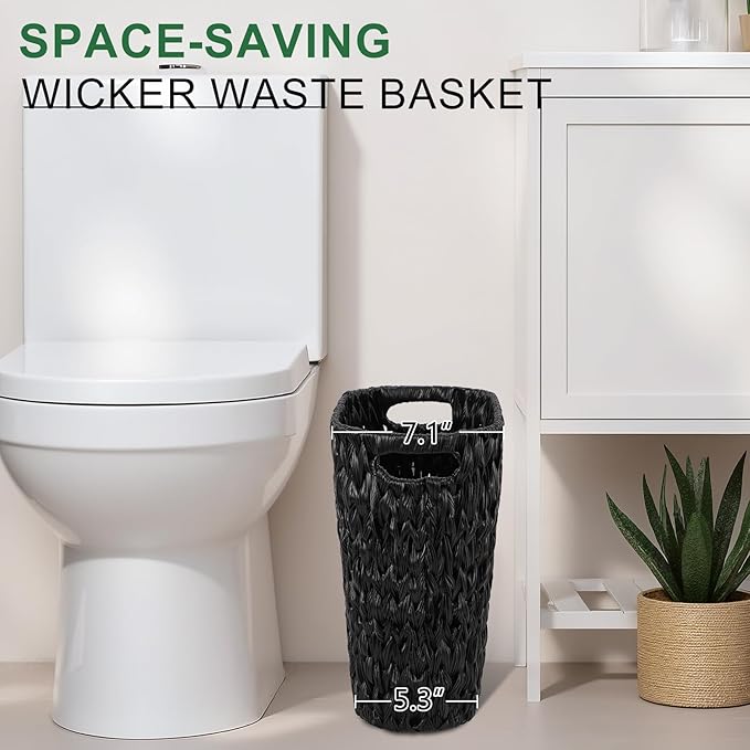 Black Bathroom Accessories Set with Wicker Trash Can, Black Bathroom Accessories Set Bathroom Sets Small Waste Basket Bathroom Trash Can for Bedroom Bathroom
