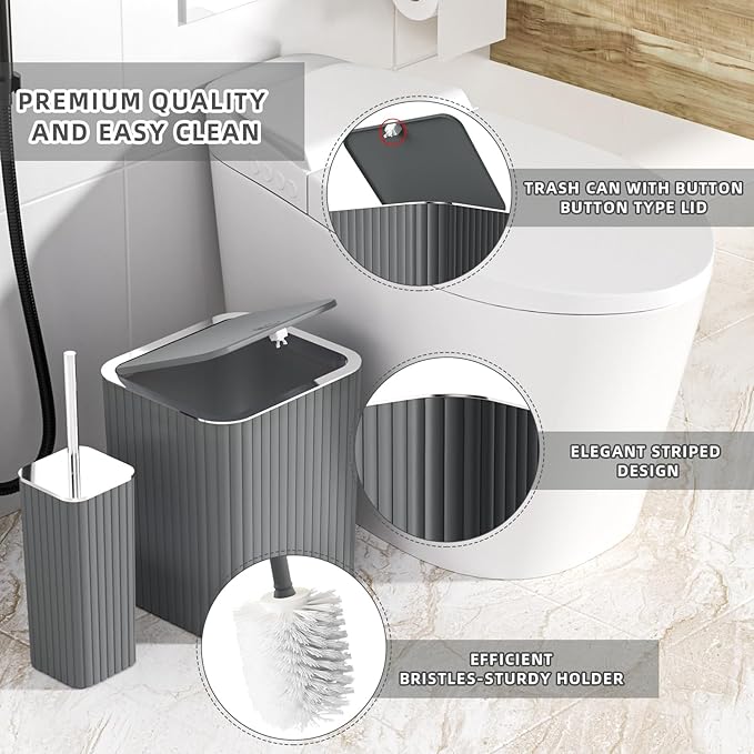Bathroom Accessories Set - Gorgeous Grey Bathroom Set, 10PC Bathroom Accessory Set, Gray Bathroom Accessories Set, Trash Can, Qtip Holder Dispenser & Soap Dispenser