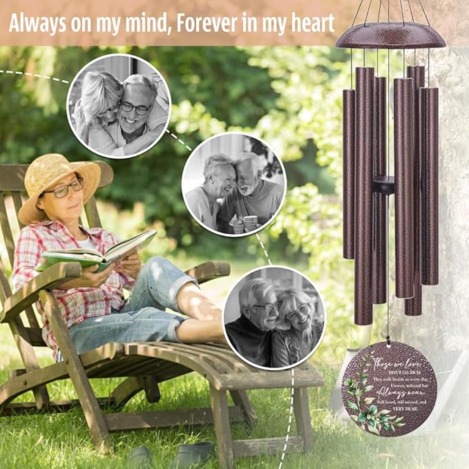 Sympathy Wind Chimes, Personalized Wind Chime for Loss of Loved Father/Mother/Lover, Commemorative Sympathy Bereavement Condolences Gifts for Funeral (36inch)