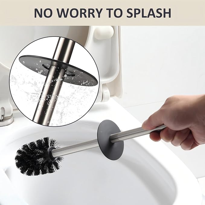 BGL Toilet Brush and Holder Set Brushed Nickel Aluminium Freestanding Toilet Bowl Cleaner Brush and Holder for Bathroom Storage and Organization, Square Design Sturdy and Space Saving