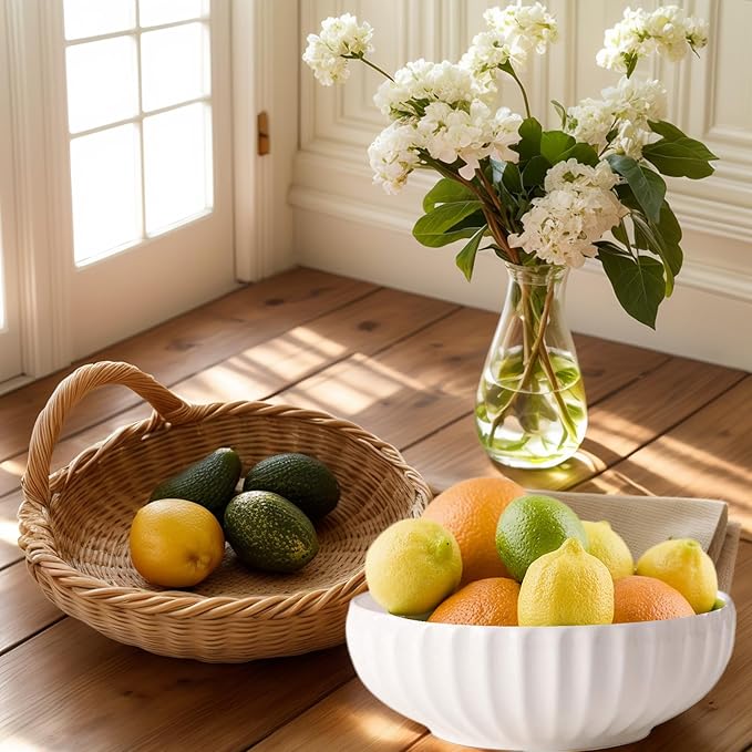 Ceramic Fruit Bowl for Home Kitchen Decor, 10" Large Fruit Basket,Decorative Fruit Storage for Table Countertop, Fruit and Vegetable Holder
