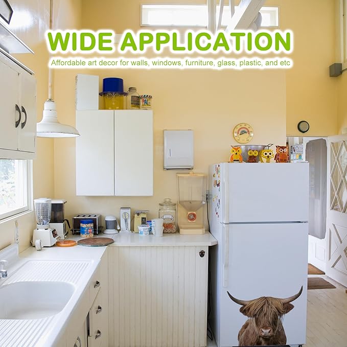 Highland Cow Wall Window Stickers Decor Scottish Cow Wall Decals Peel and Stick Funny Cow Wall Stickers Removable Cool Cow Farmhouse Kitchen Decoration Weird Gifts for Fiends Christmas