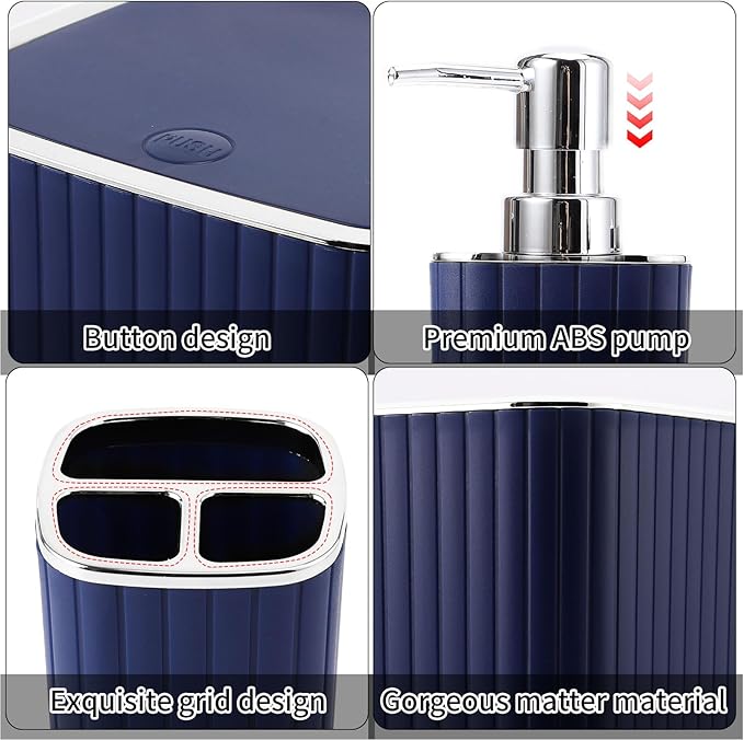 30PC Bathroom Accessories Set - Gorgeous Navy Blue Bathroom Set, Bathroom Accessory Set, Navy Blue Shower Curtain Set with Shower Caddy