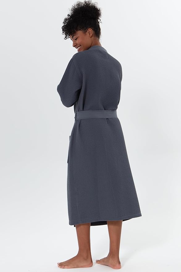 Women’s Luxury Waffle Shawl Collar, Hooded Robe w Piping – Lightweight, Long, Ultra Soft Spa Sleepwear Bathrobe