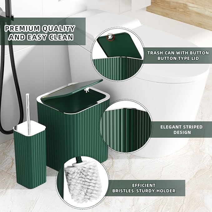 Bathroom Accessories Set - Gorgeous Green Bathroom Set, 10PC Green Bathroom Accessory Set, Bathroom Sets with Toilet Brush, Bathroom Trash Can