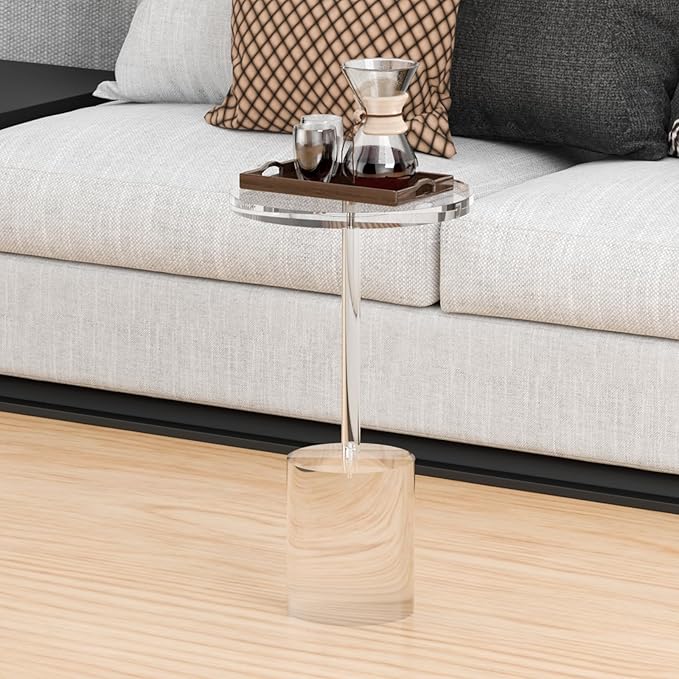 Acrylic End Table, Modern Minimalist Acrylic Side Tables, Clear Side Table for Living Room, Bedroom, Office, Drink Table (12" D x 12" W x 21" H, Transparent)