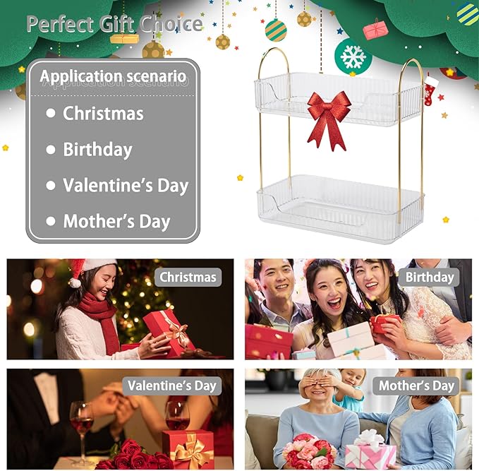 2 Tier Clear Countertop Storage - Bathroom & Kitchen Organizer, Cosmetics & Makeup Shelf, Spice Rack