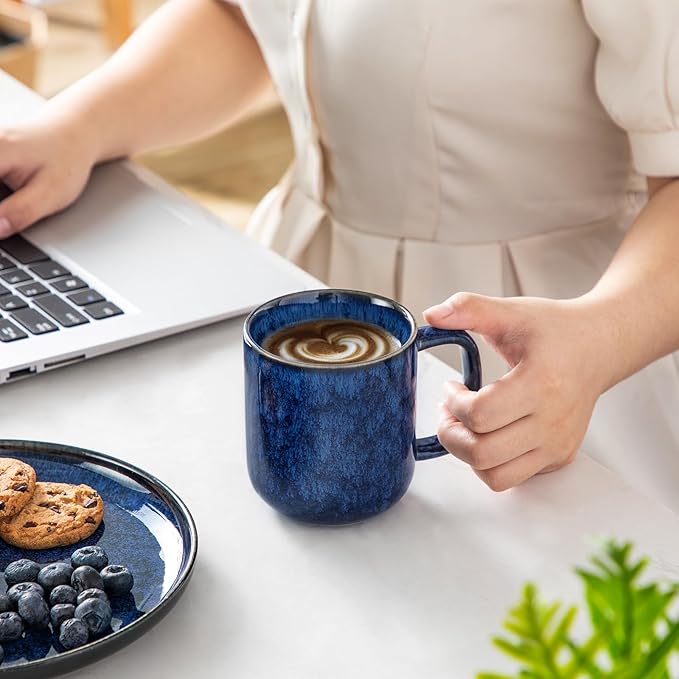 vancasso STARRY Coffee Mugs Set, 12 oz Ceramic Coffee Cups for Latte Hot Tea Cappuccino Cocoa Milk Stoneware Cups Set of 6, Dishwasher & Microwave Safe, Blue