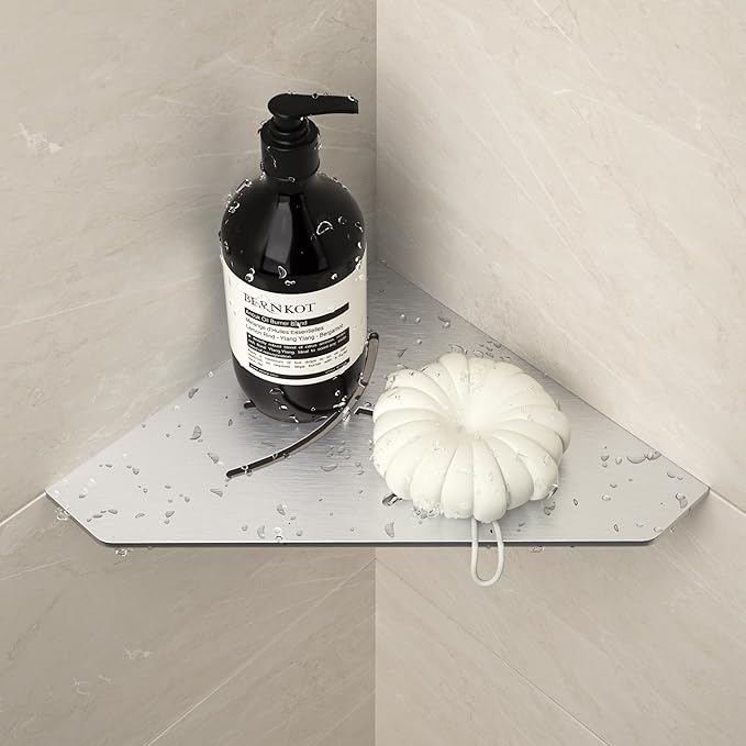 Corner Shower Shelf 10" Brushed 304 Stainless Steel Pentagonal Corner Shelves Recessed Bathroom Shower Shelf 2 Pack, No Drilling Needed