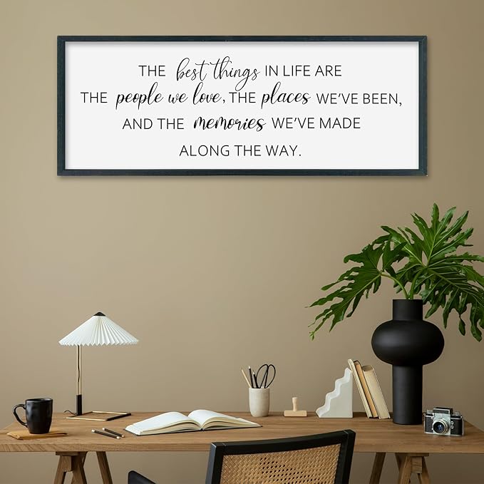 SRSZHIYUE The Best Things in Life Sign Wall Decor Art 40"×15" for family Home Bedroom Adventure Large Wood Framed Wall Hanging (Black)