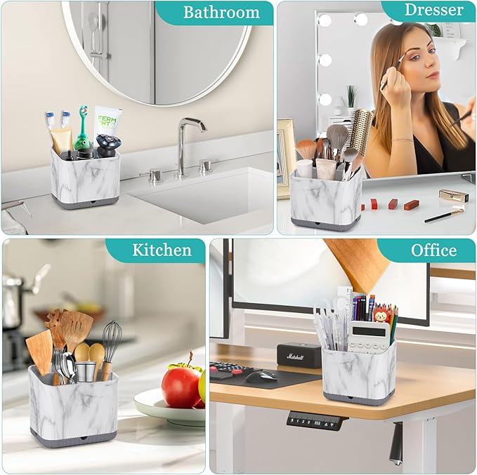 Toothbrush Holders for Bathrooms, Tooth Brush Holder for Bathroom Countertop Organizer, Kids Electric Toothbrush and Toothpaste Holder (Grey Marble Grain)