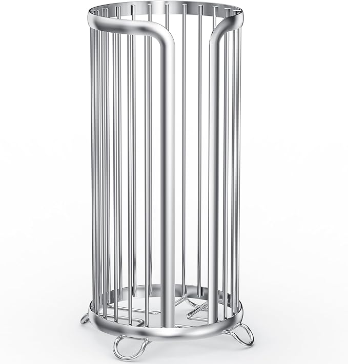 Toilet Paper Holder Stand, Freestanding Toilet Tissue Organizer, Minimalistic Storage Solution, Reserve Mega Rolls,Modern -2PACK Silver