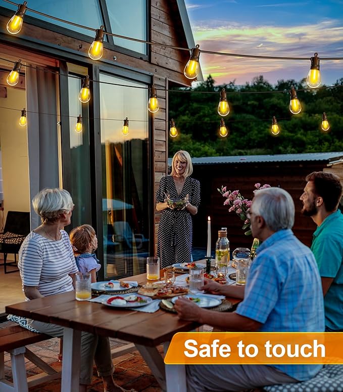 Outdoor String Lights Patio LED Light Outside - 60M IP65 Waterproof 58+2 S14 LED 200ft Porch Lighting