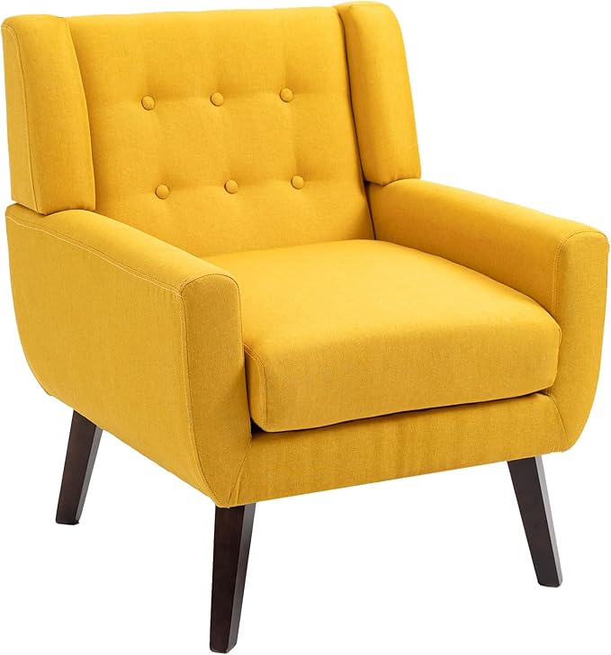 UIXE Accent Chair, Modern Upholstered Armchair in Fabric for Living Room, Comfy Club Arm Chairs Single Sofa Button Tufted Bedroom Reading Seat - Yellow, Set of 1