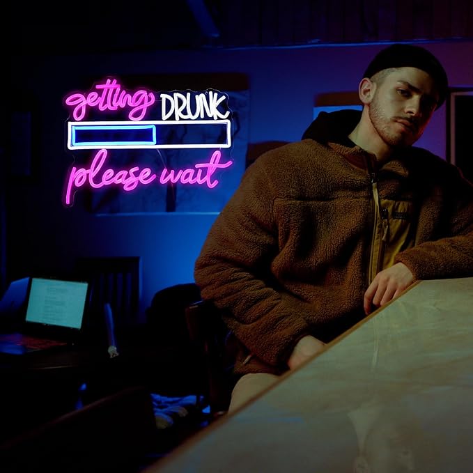 Drink Please Wait Neon Sign Dimmable Letters Neon Light for Wall Decor USB Powered LED Drinking And Wait Light Up Sign for Pub Man Cave Home Bar Restaurant Decor Party(16.7 * 12.8In)