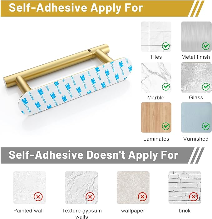 Self Adhesive Brushed Gold Toilet Paper Holder, SUS304 Stainless Steel Toilet Roll Holder, Double Base Paper Towel Holder Wall Mount No Drilling for Bathroom, Kitchen, Washroom