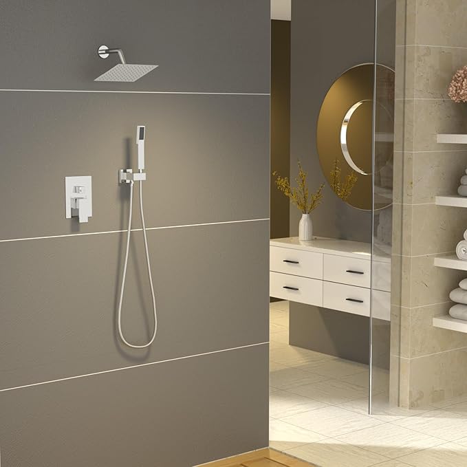 Sarlai Shower Faucet Set Bathroom Square Rainfall Shower Head and Handle Combo Wall Mounted Shower Faucet with Valve 8 Inch Shower Head Trim Systems Chrome