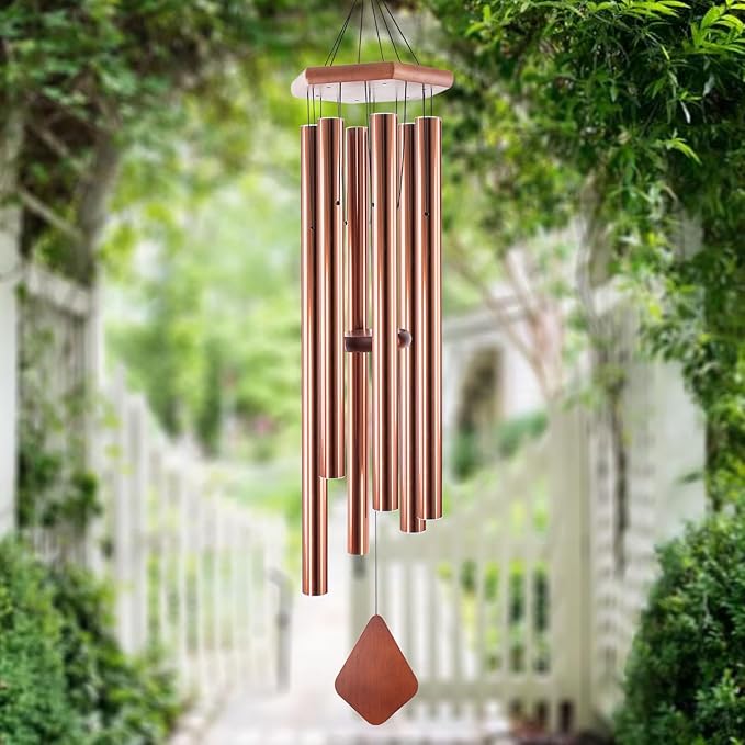 Wind Chimes Outdoor Large Deep Tone, 44 Inches Sympathy Wind Chimes Tuned Soothing Melody, Memorial Wind-Chime with 6 Heavy Tubes for Outside Decoration, Garden/Yard. Copper
