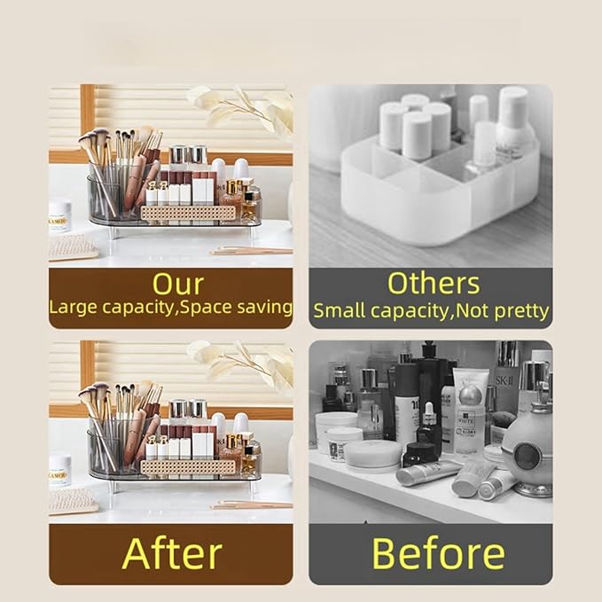 Rotating Makeup Organizer,Large Capacity Countertop Skincare Organizer,2 in 1 Bathroom Makeup Caddy,Cosmetic Display Case (Crystal Clear)