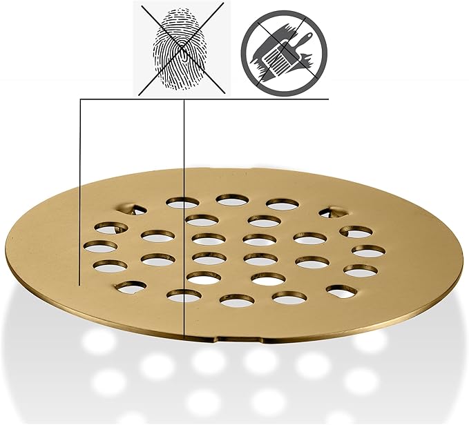 rrajj 4-1/4 (4.25) Inch(108mm) Round Snap-in Shower Floor Drain Cover Replacement Cover (Brushed Gold)