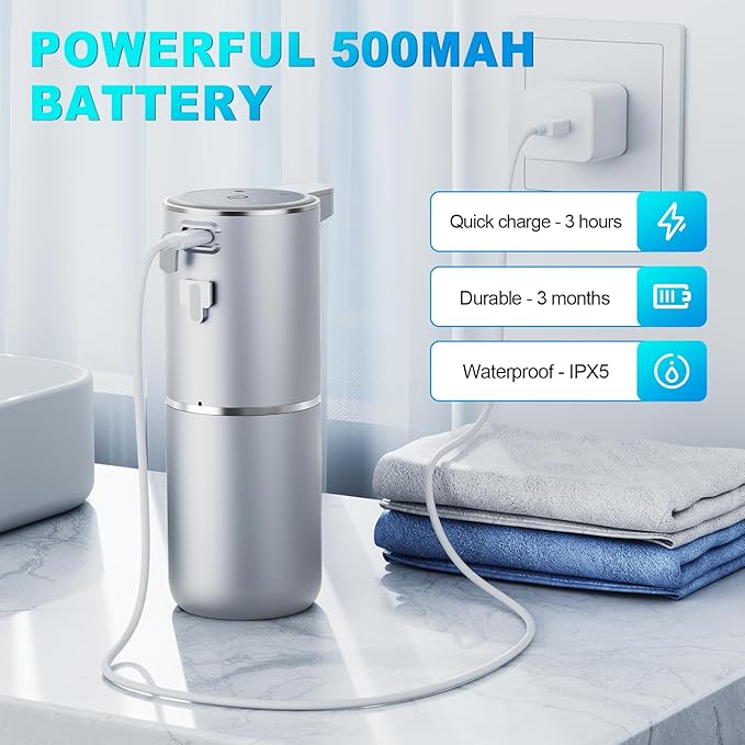 Automatic Liquid Soap Dispenser,380ml Wall Mount Touchless 4 Gear Adjustable Electric Liquid Soap Dispenser,USB Rechargeable with Sensor for Bathroom,Kitchen,Office