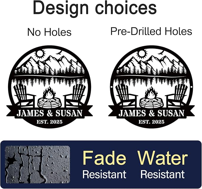 Personalized Camping Signs Custom Outdoor Campfire Metal Sign Custom Mountain Campfire Sign Family Name Sign Personalized Camping Gifts Fire Pit Cabin Campsite Sign(Campfire)