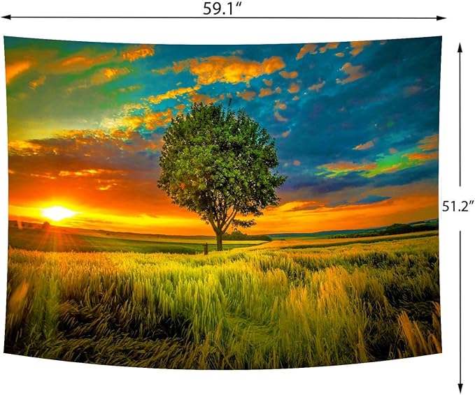 Delur Sunset Tree of Life Tapestry Forest Nature Landscape Wall Hanging Tapestry Scenic Tree Woodland Natural Sunrise Headboard for Bedroom Living Room Home Decor (51.2" x 59.1")