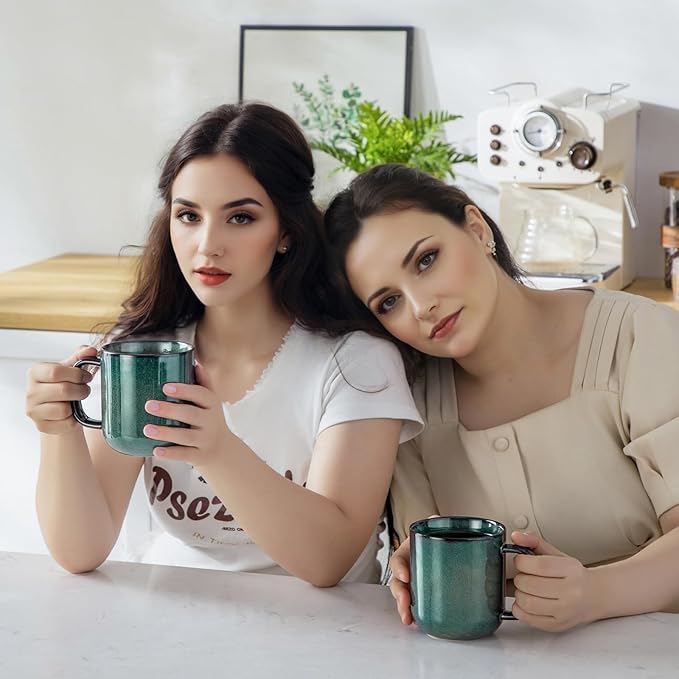 vancasso STARRY Coffee Mugs Set, 16 oz Ceramic Coffee Cups for Americano Hot Tea Iced Coffee Cold Brew Cocoa Milk Stoneware Mugs Set of 6, Dishwasher & Microwave Safe, Green