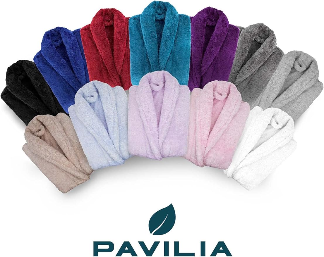 PAVILIA Women Hooded Plush Soft Robe | Fluffy Warm Fleece Sherpa Shaggy Bathrobe