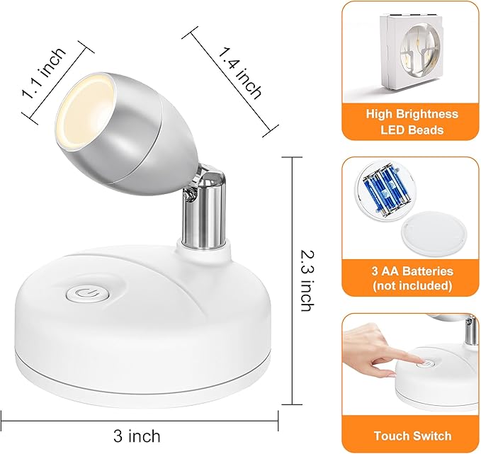 4 Pack Wireless Spot Lights Indoor, Battery Operated Uplighting, Mini Spotlight with Remote 3CCT Tree Lights Indoor, Accent Wall Lights for Display Plant Picture Dartboard