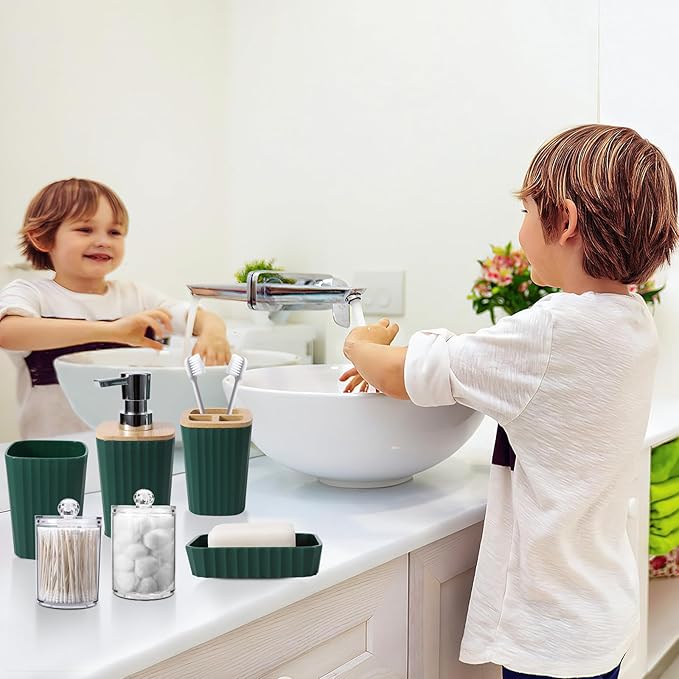 Dark Green Bathroom Set - Green Bathroom Accessories Set, 24PCS Bathroom Accessory Set with Shower Curtain, Bath Towels, Trash Can, Soap Dispenser, Green Bathroom Accessories for Home