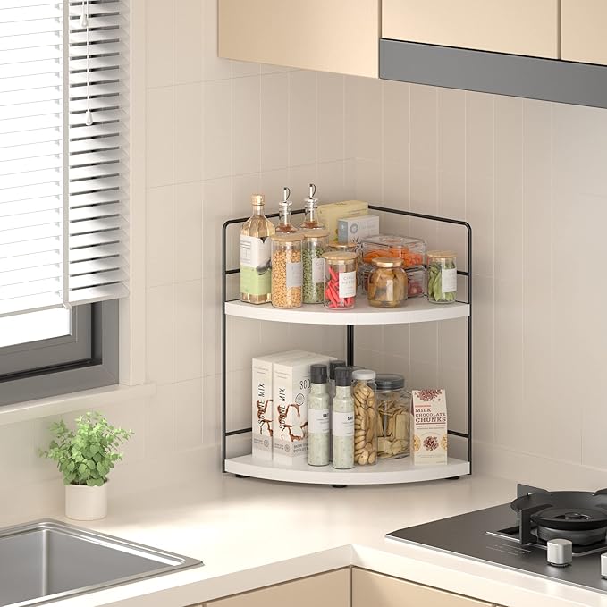 ZGO 2-Tier Bathroom Counter Organizer, Corner Skincare Organizers, Bathroom Organizer Countertop, Makeup Organizer for Vanity Storage, Bathroom Counter Storage(White)