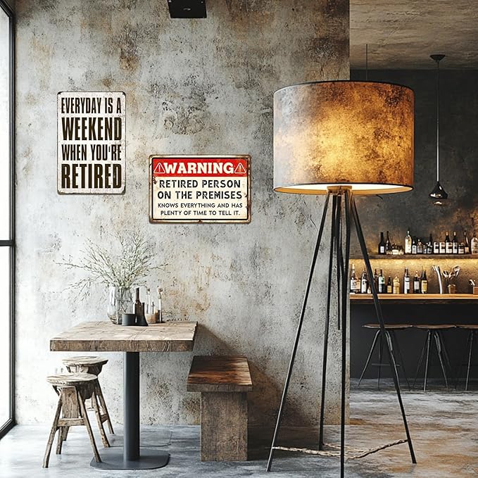 Retirement Signs - Funny Retirement Gifts for Men Vintage Warning Retired Person On Premises Metal Tin Sign for Happy Retirement Party Door Decor Retired Yard Gifts for Women 8x12 Inch